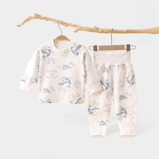 100% Cotton Long Sleeve Top & Pants Set - Blue Whale