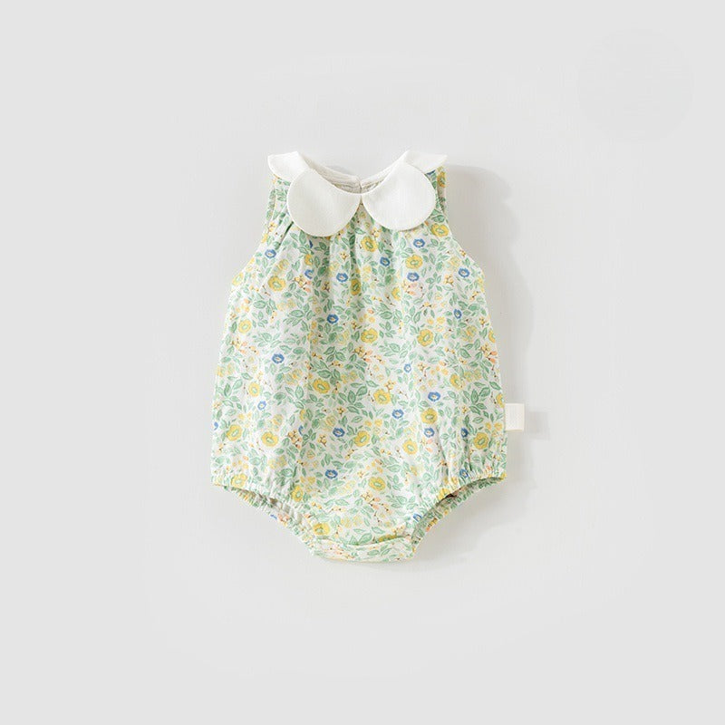 100% Cotton Sleeveless Bodysuit - Green Floral Garden
