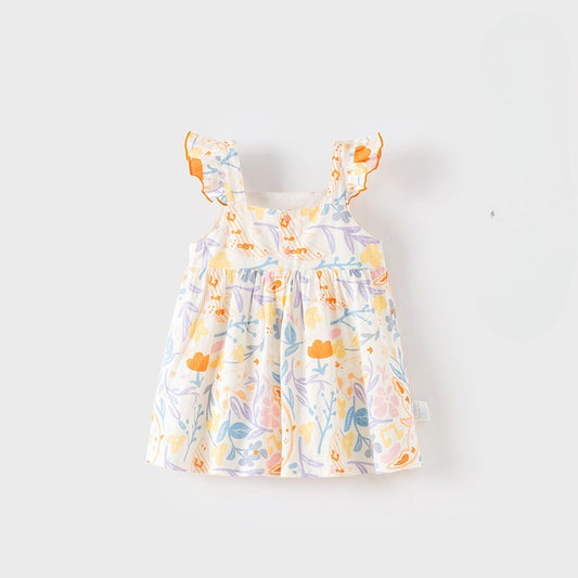 100% Cotton Flutter-Sleeve Dress - Colorful Spring