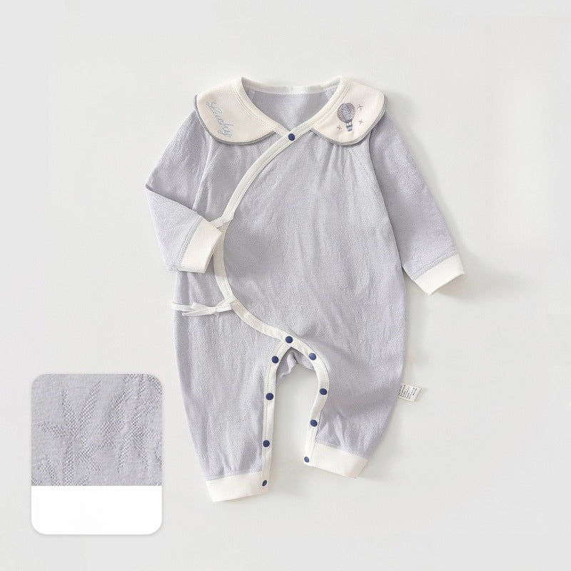100% Cotton Long-Sleeve Kimono Romper - White Swan