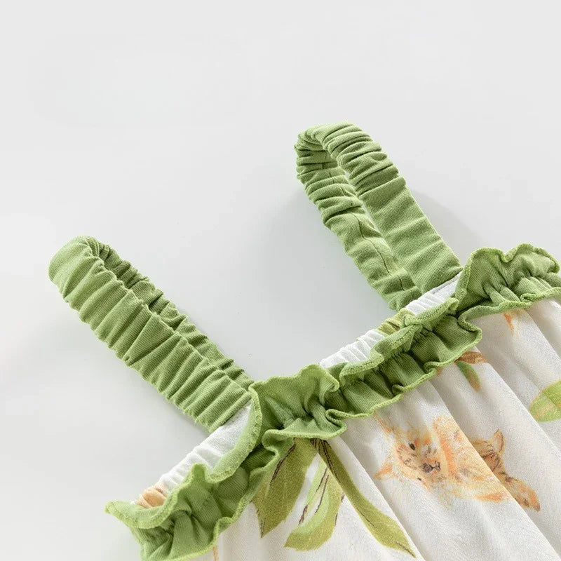 100% Cotton Sleeveless Bodysuit - Green Bunny Garden - Organic Cotton Clubs