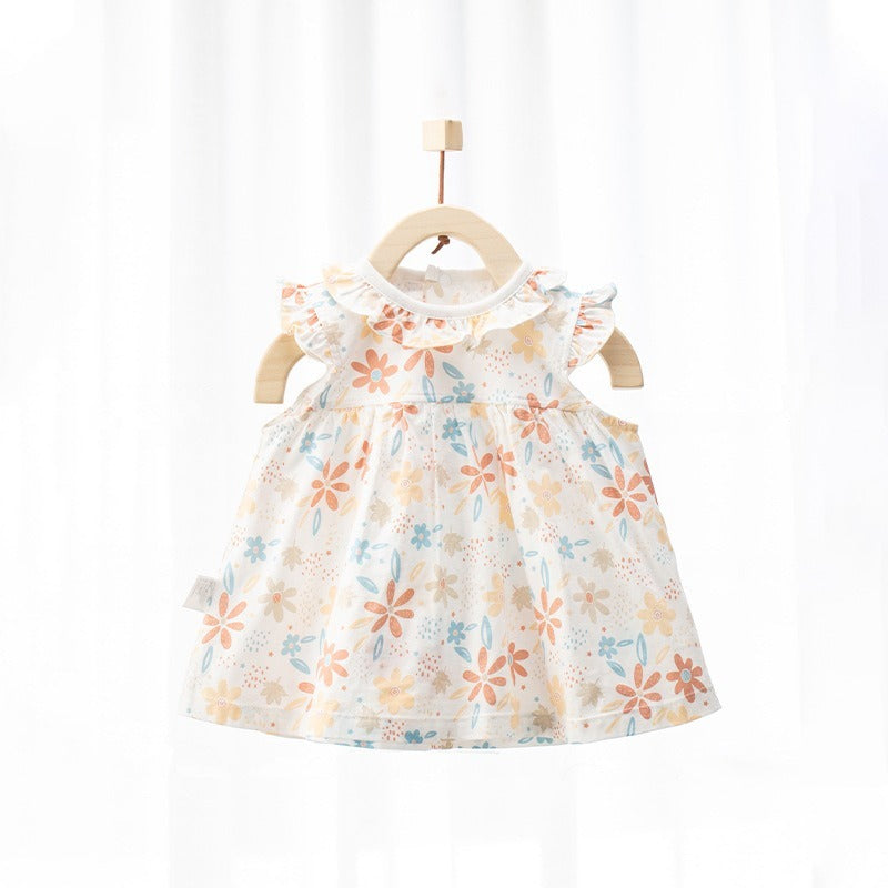 100% Cotton Flutter-Sleeve Dress - Yellow Spring Floral