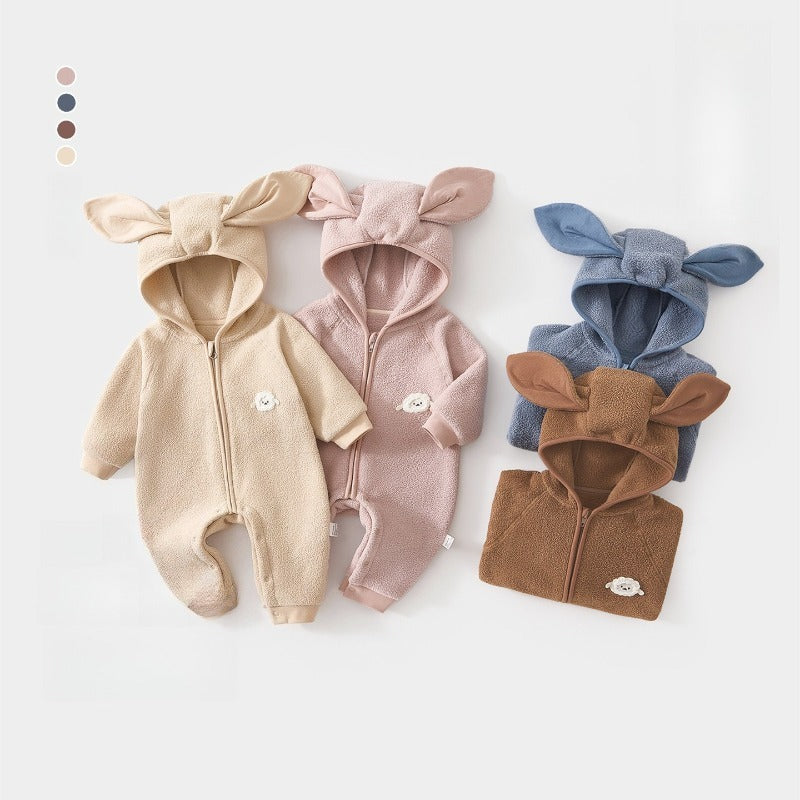 Quilted Microfleece Zip-up Hooded Romper - Brown Sheep