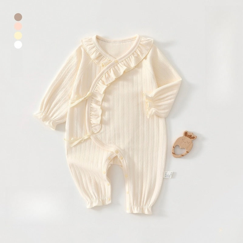 100% Cotton Long-Sleeve Kimono Romper - Brown