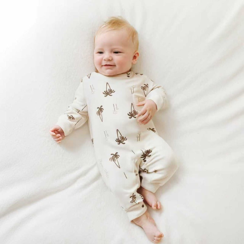 Cotton Long Sleeve Romper - Palm Tree