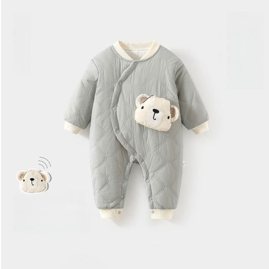 Cotton Long Sleeve Snap-Up Quilted Romper - Blue Bear