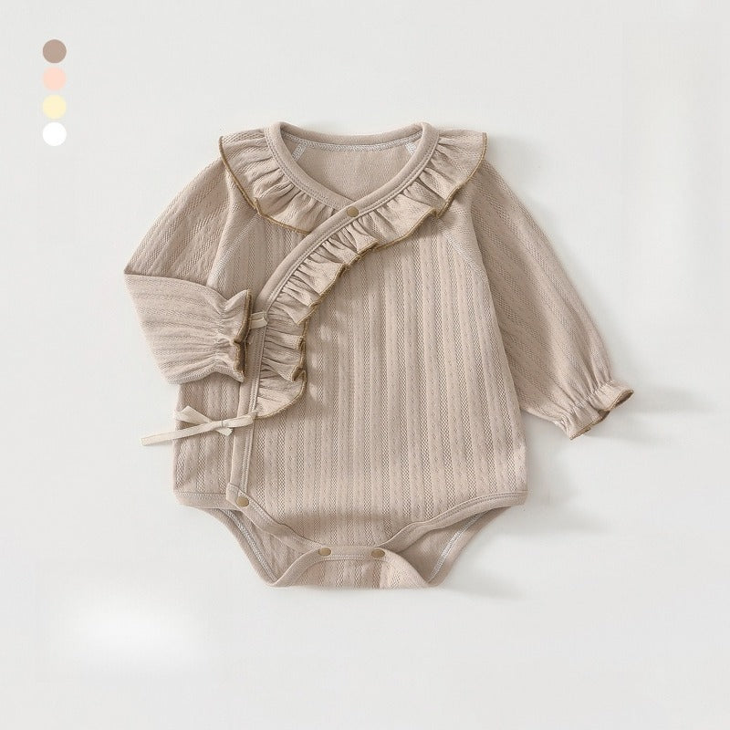 100% Cotton Long Sleeve Pullover Bodysuit - Beige