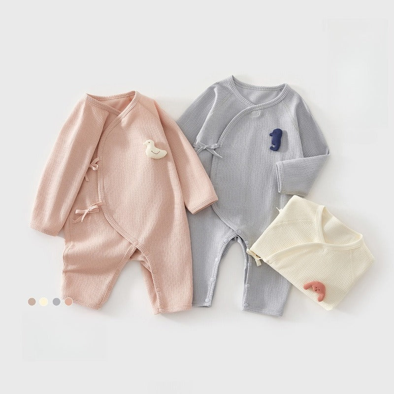 100% Cotton Long-Sleeve Kimono Romper - Blue