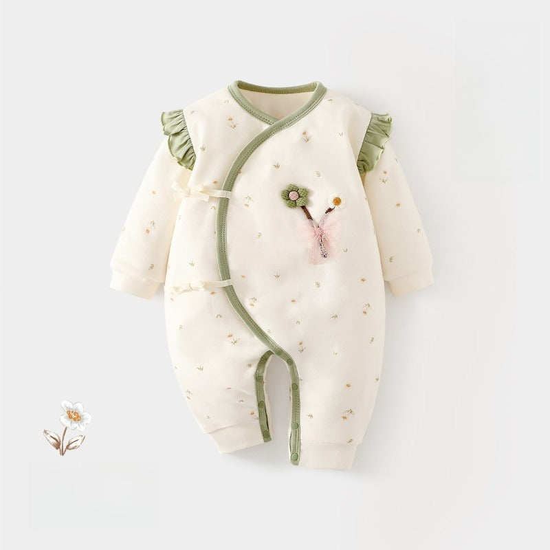 100% Cotton Quilted Kimono Romper - Yellow Flower