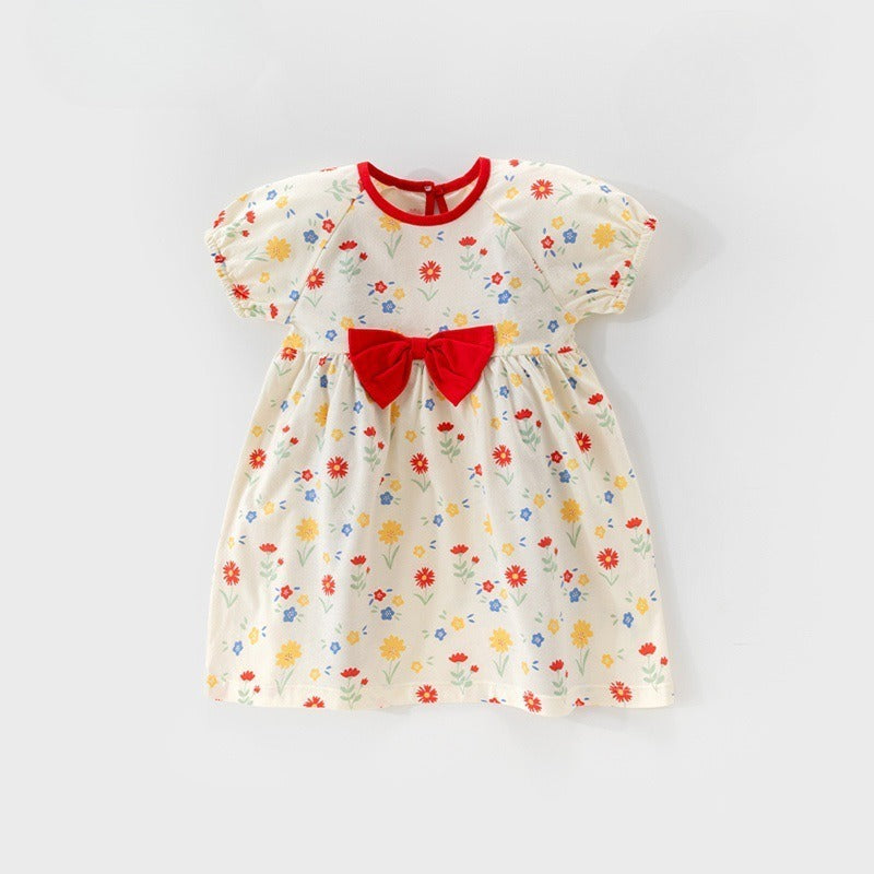 100% Cotton Flutter-Sleeve Dress - Yellow Spring Floral
