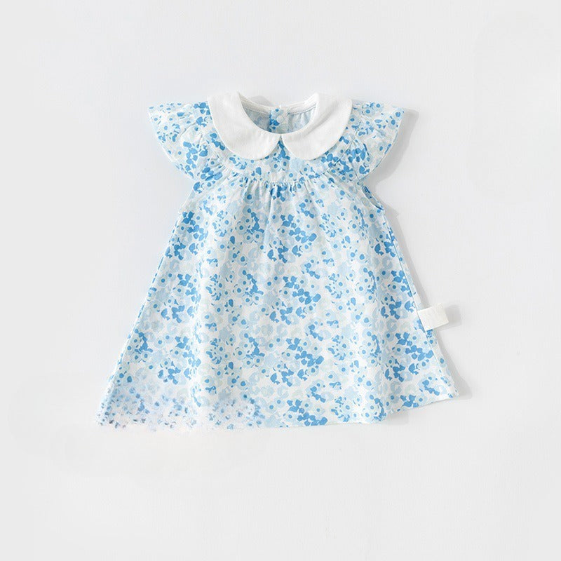 100% Cotton Flutter-Sleeve Dress - Yellow Spring Floral