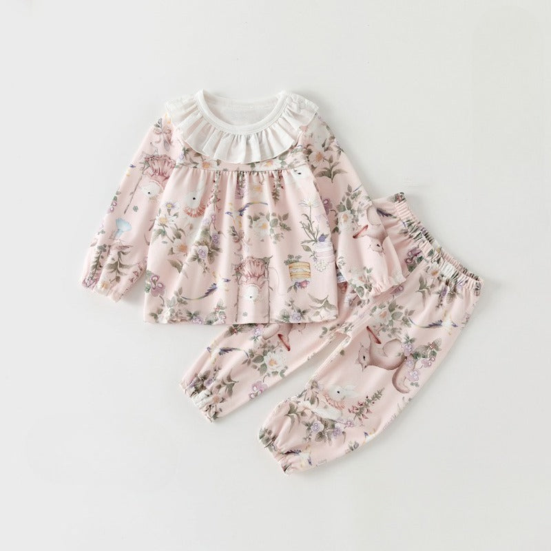 100% Cotton Long Sleeve Top & Pants Set - Yellow Spring Leaves