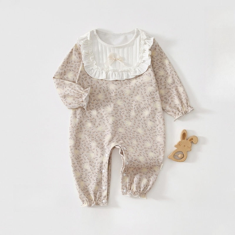 100% Cotton Snap-up Long-Sleeve Romper - Brown Elephant