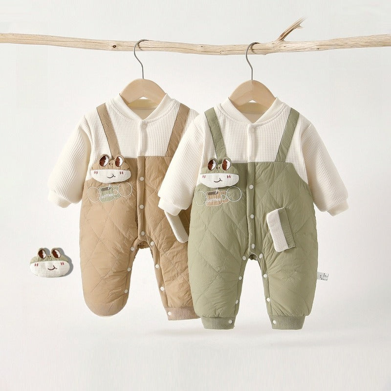 Cotton Long Sleeve Snap-Up Quilted Romper - Pink Bunny