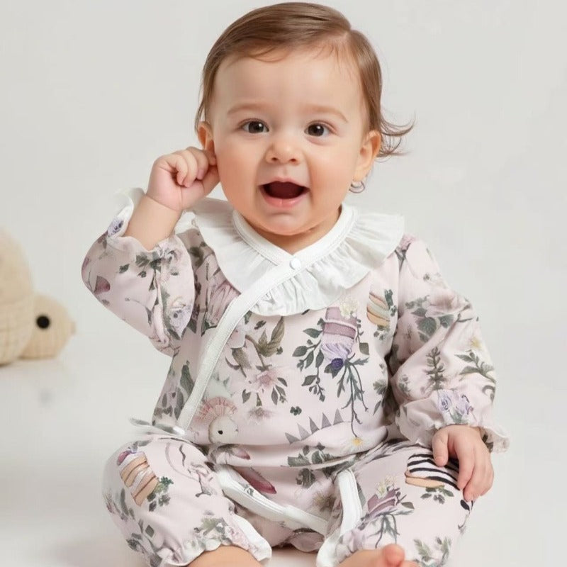 100% Cotton Long Sleeve Rompers & Bodysuit & Outfits- Yellow Spring Leaves