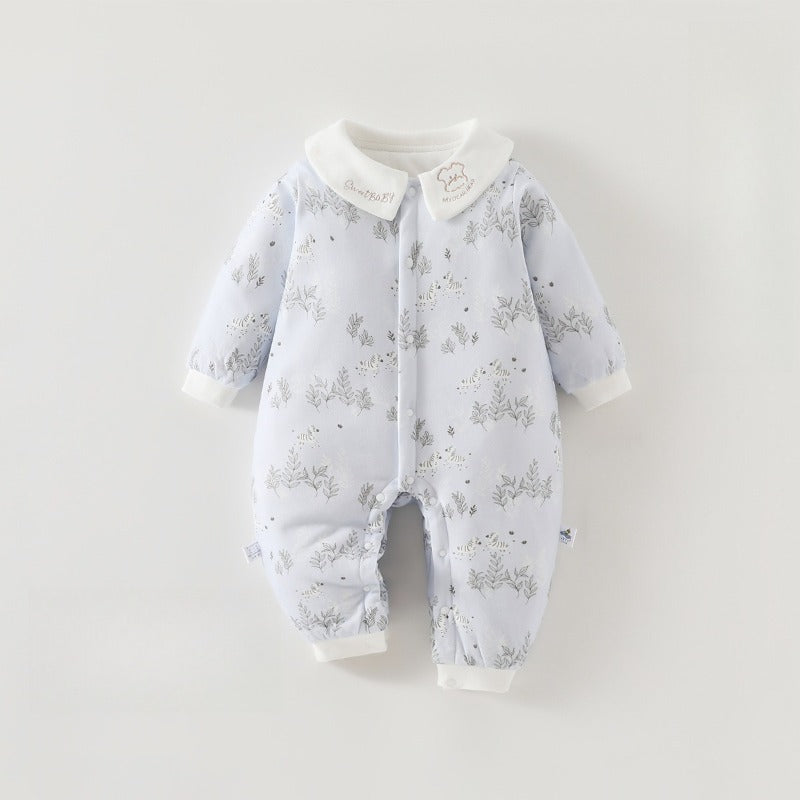 100% Cotton Warm Long Sleeve Snap-Up Romper - Pink Flowers