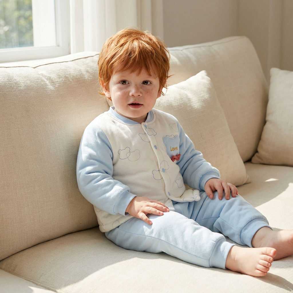 100% Cotton Long Sleeve Quilted Top & Pants Set - Yellow Lovely Bear