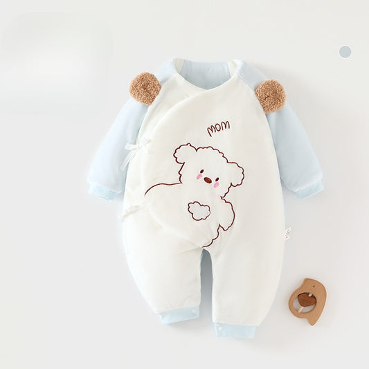 Barboteuse matelassée à manches longues, 100 % coton, extra chaude - Ours bleu