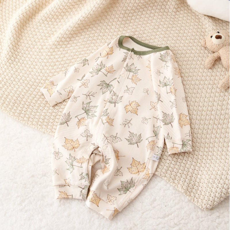 Cotton Snap-Up Long Sleeve Romper - White Dolphin