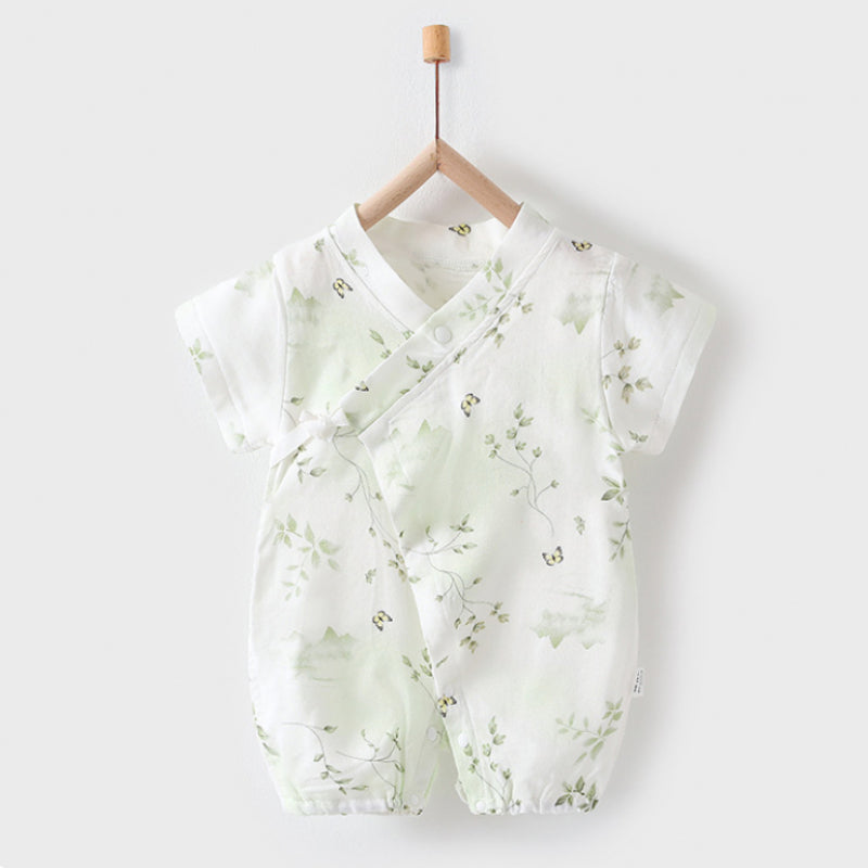 Cotton & Bamboo Muslin Short Sleeve Romper - Flower with Bunny