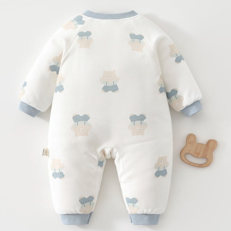 100% Cotton Long Sleeve Snap-Up Quilted Romper - Yellow Bunny