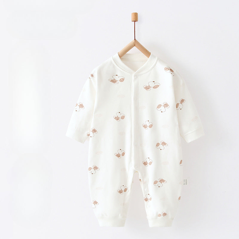 100% Cotton Snap-Up Long Sleeve Romper - Blue Bird