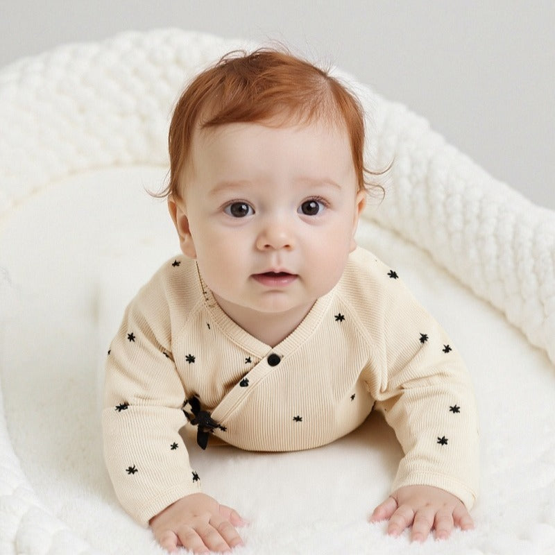 Cotton Long Sleeve Kimono Bodysuit - Cute Stripe