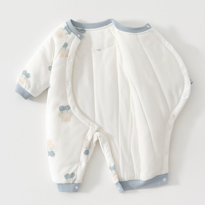 100% Cotton Long Sleeve Snap-Up Quilted Romper - Yellow Bunny