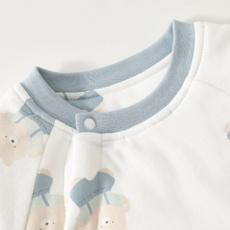 100% Cotton Long Sleeve Snap-Up Quilted Romper - Yellow Bunny