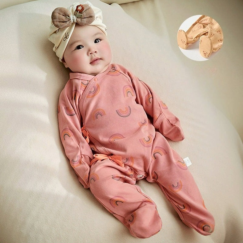 100% Cotton Footed Onesie with Mittens - Cloud & Moon