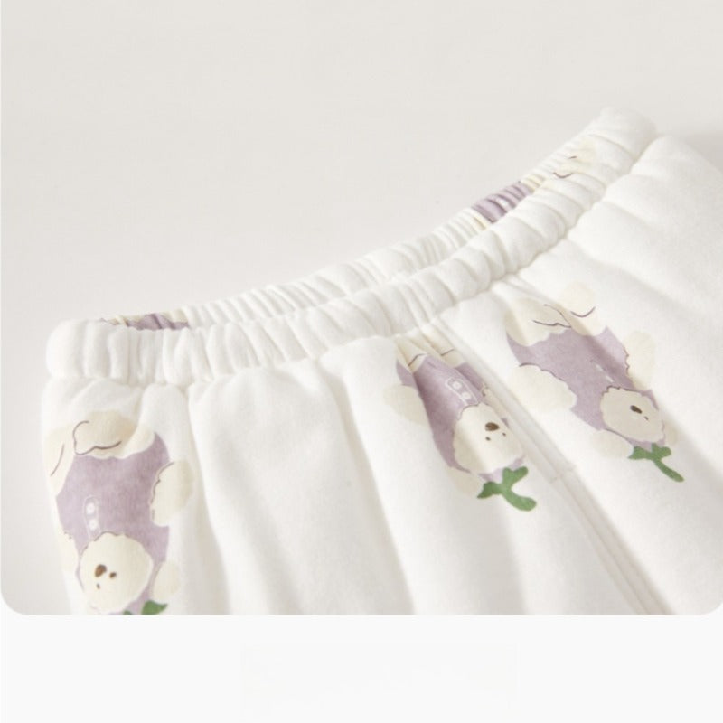 100% Cotton Long Sleeve Quilted Top & Pants Set - Yellow Lovely Bear