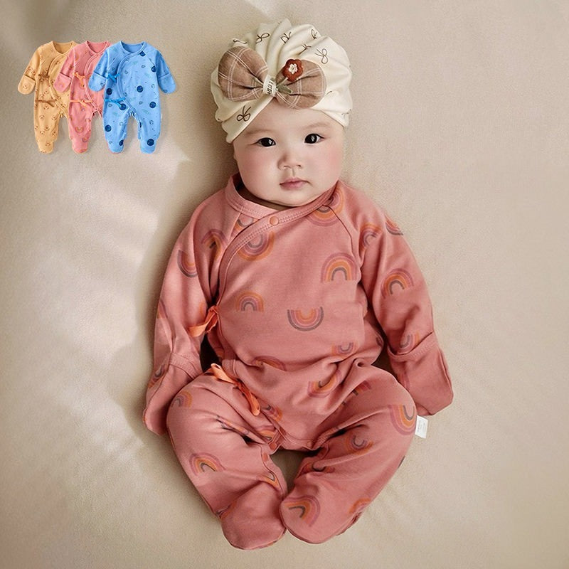 100% Cotton Footed Onesie with Mittens - Cloud & Moon