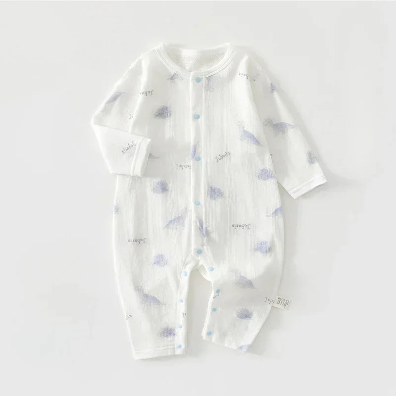 100% Cotton Long Sleeve Snap-Up Romper - Elephant & Flowers - Organic Cotton Clubs
