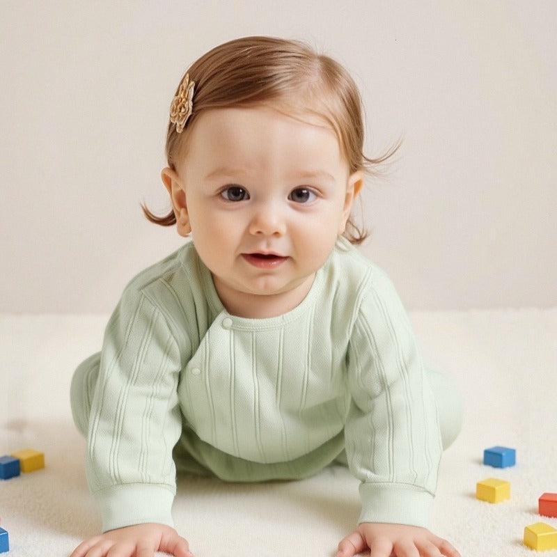 100% Cotton Long Sleeve Rompers & Bodysuits & Outfits- Green