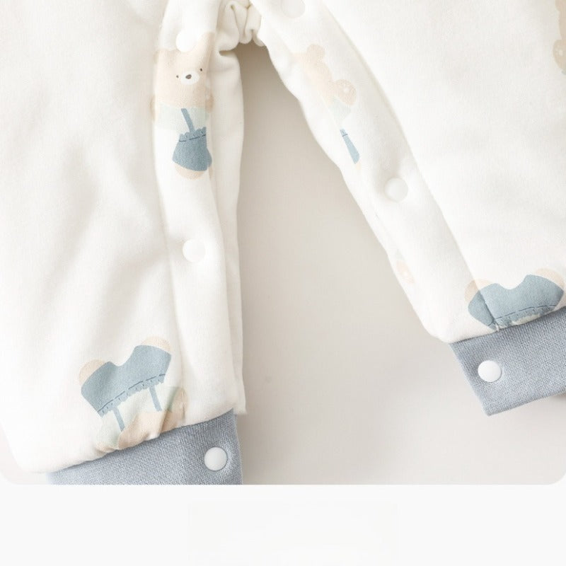 100% Cotton Long Sleeve Snap-Up Quilted Romper - Yellow Bunny