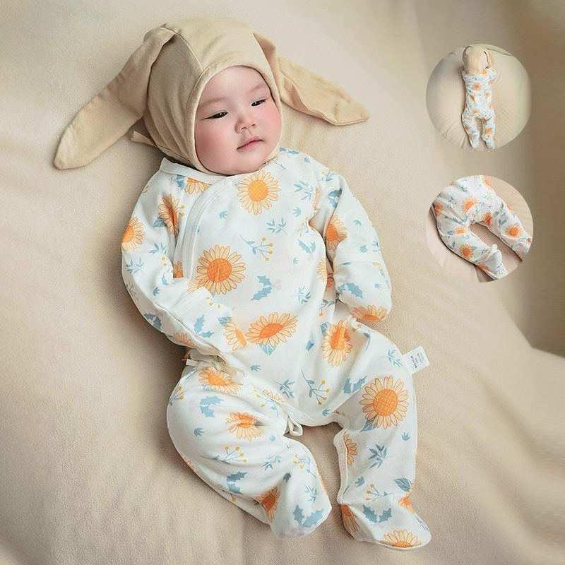 100% Cotton Footed Onesie with Mittens - Cloud & Moon