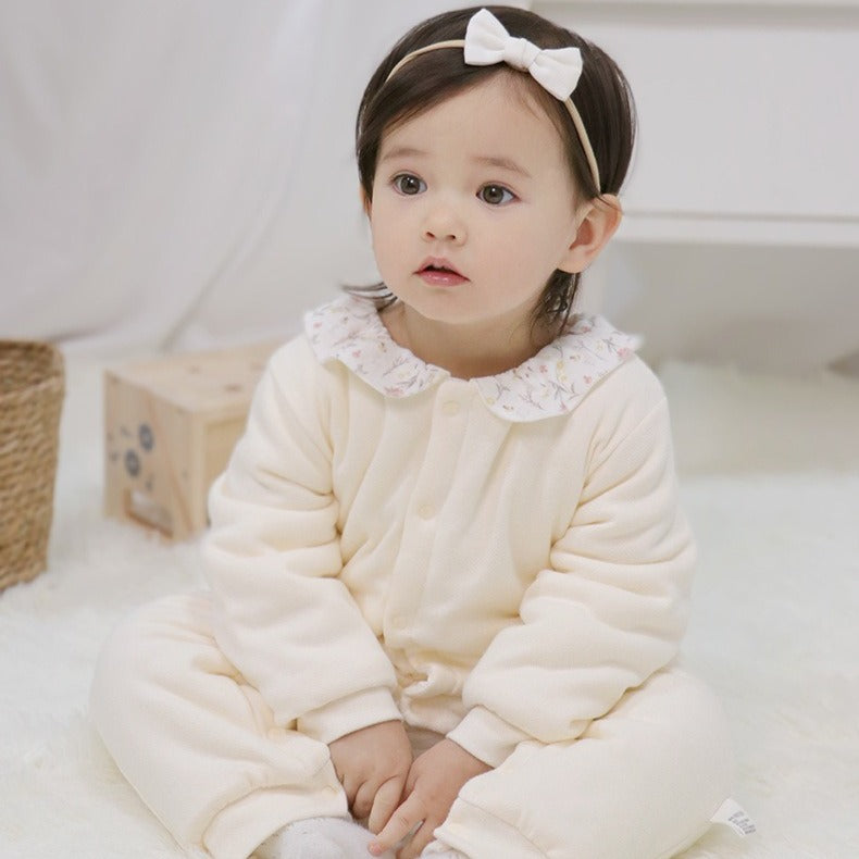 100% Cotton Quilted Long Sleeve Snap-Up Romper - Blue Tree