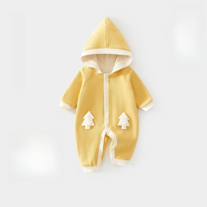 Cotton Quilted Hoodie Snap-Up Romper - Brown Koala