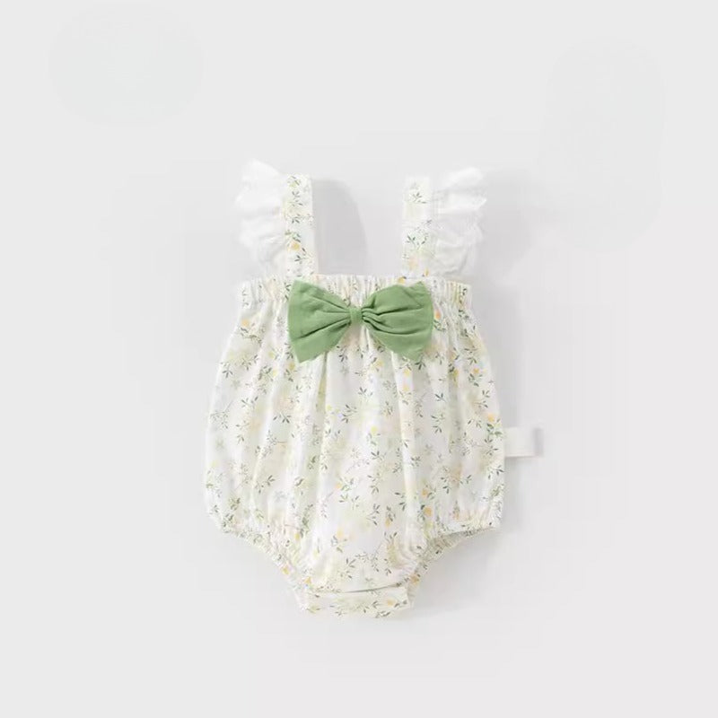 100% Cotton Sleeveless Bodysuit - Green Floral Garden