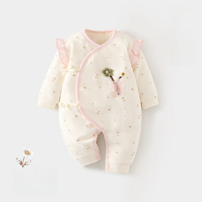 100% Cotton Quilted Kimono Romper - Yellow Flower