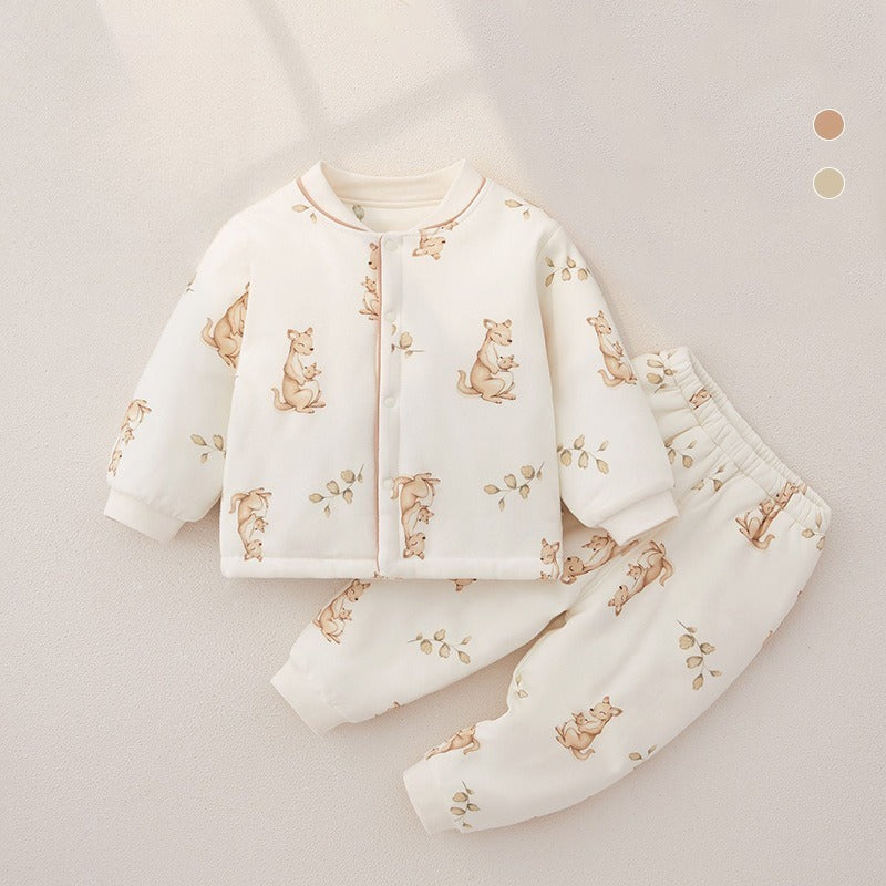 100% Cotton Quilted Long Sleeve Snap-Up Top & Pants Set - Baby Deer