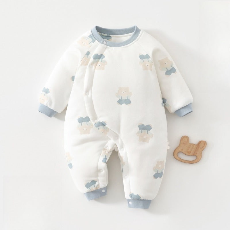 100% Cotton Long Sleeve Snap-Up Quilted Romper - Tiger & Forest