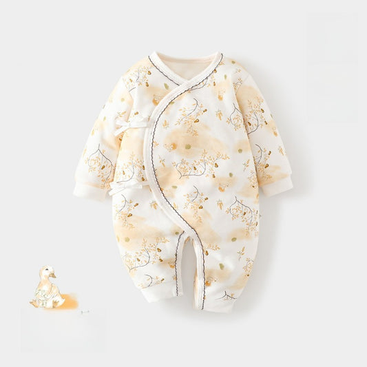 100% Cotton Quilted Romper with Velcro Closure - Yellow Flower