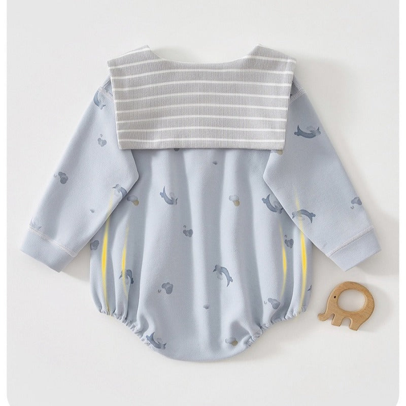 100% Cotton Long Sleeve Pullover Bodysuit - Blue Dolphin
