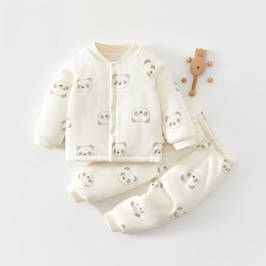 100% Cotton Long Sleeve Quilted Top & Pants Set- Beige Panda