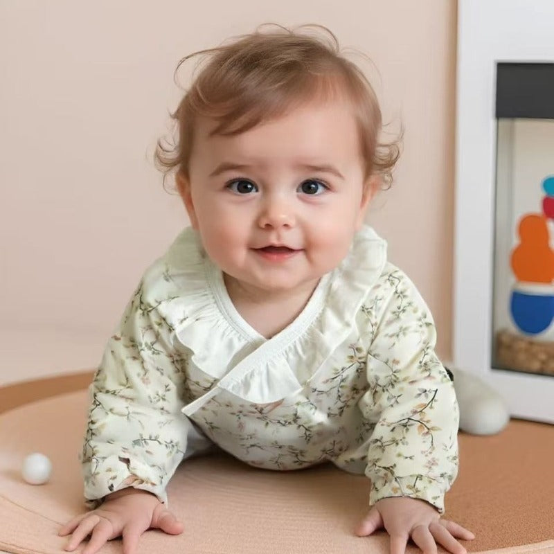 100% Cotton Long Sleeve Rompers & Bodysuit & Outfits- Yellow Spring Leaves