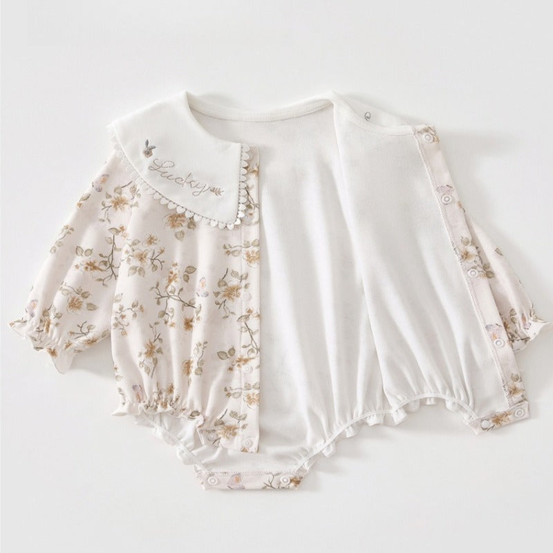 100% Cotton Long Sleeve Pullover Bodysuit - Pink Dream Garden