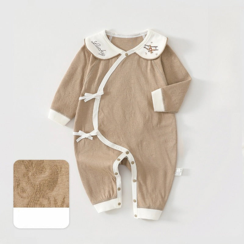 100% Cotton Long-Sleeve Kimono Romper - White Swan