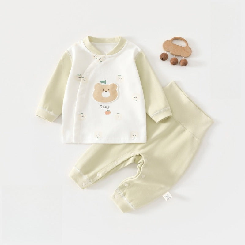 100% Cotton Long Sleeve Snap-Up Top & Pants Set - Brown Bear