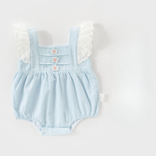 100% Cotton Flutter-Sleeve Bodysuit - Blue Flowers